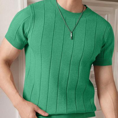 Bon&Bon Homme Men's Navy Blue Rib-Knit Short Sleeve Crew Neck Top Green-2 / L