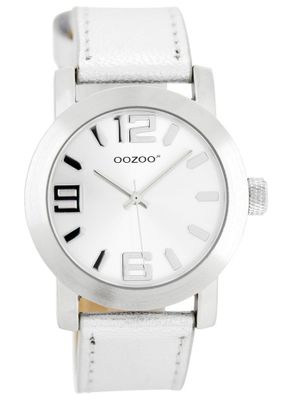OOZOO JR200 Horloge Junior staal-leder zilverkleurig-wit 38 mm