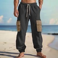 Voor heren Joggingbroeken Linnen broek Broek Zomerbroek Strandbroeken Trekkoord Elastische taille Meerdere zakken Kleurenblok Effen Comfort Ademend Volledige lengte Casual Dagelijks Feestdagen Lightinthebox - thumbnail