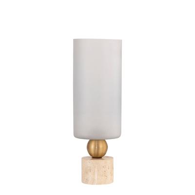 Levee Windlicht S - Wit Glas & Travertin Voet