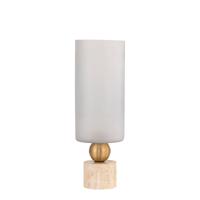 Levee Windlicht S - Wit Glas & Travertin Voet