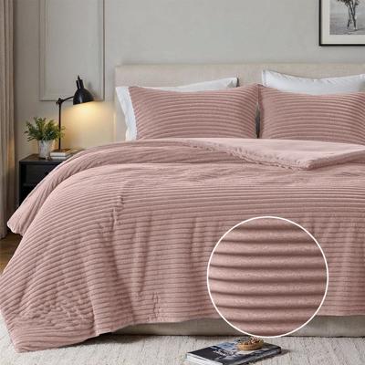 Dekbedovertrek Summer Teddy Rib - Eenpersoons (140x200 cm) - Roze Microvezel - Dessin: Strepen - Fresh and Co - Dekbed-Discounter.nl