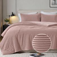 Dekbedovertrek Summer Teddy Rib - Eenpersoons (140x200 cm) - Roze Microvezel - Dessin: Strepen - Fresh and Co - Dekbed-Discounter.nl