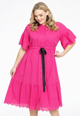 Yoek Jurk broderie anglaise | Roze | Maat 46/48
