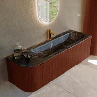 Badmeubel Mondiaz Kurve-Dlux | 145 cm cm | Meubelkleur Ruby | Wastafelkleur Lava | Solid surface | Wasbak rechter zijde spoelbak | 1 kraangat Badmeubel Mondiaz Kurve-Dlux | 145 cm cm | Meubelkleur Ruby | Wastafelkleur Lava | Solid surface | Wasbak rechter zijde spoelbak | 1 kraangat