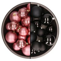 Kerstversiering kunststof kerstballen mix zwart/oud roze 6-8-10 cm pakket van 44x stuks