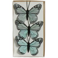 Decoris decoratie vlinders op draad - 3x - blauw - 8 x 6 cm - Hobbydecoratieobject - thumbnail
