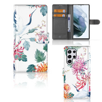 Samsung Galaxy S22 Ultra Telefoonhoesje met Pasjes Bird Flowers - thumbnail
