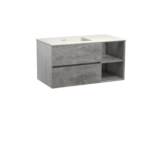 Storke Edge zwevend badmeubel 100 x 52 cm beton donkergrijs met Mata asymmetrisch linkse wastafel in mat witte solid surface