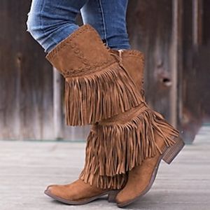 Dames Laarzen Biker laarzen Cowboy westernlaarzen Grote maten Feest Buiten Kantoor Effen Kleur Over de knie laarzen Kniehoge laarzen Zomer Winter Kwastje Kegelhak Blokhak Ronde Teen Elegant Vakantie Lightinthebox