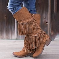 Dames Laarzen Biker laarzen Cowboy westernlaarzen Grote maten Feest Buiten Kantoor Effen Kleur Over de knie laarzen Kniehoge laarzen Kwastje Kegelhak Blokhak Ronde Teen Elegant Vakantie Vintage Lightinthebox
