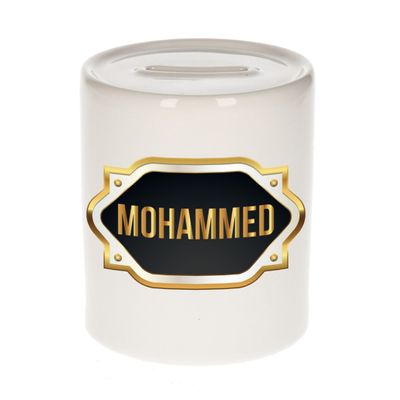 Naam cadeau spaarpot Mohammed met gouden embleem Naam cadeau spaarpot Mohammed met gouden embleem