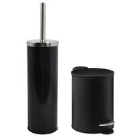 5Five Badkamer/toilet accessoires set - zwart - metaal - pedaalemmer/wc-borstel - Badkameraccessoireset - thumbnail