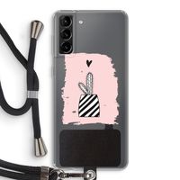 Zwart-wit cactus: Samsung Galaxy S21 Plus Transparant Hoesje met koord