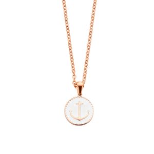 CO88 Collection 8CN-26044 - Stalen collier met hanger - rond met anker - lengte 42 + 5 cm - rosékleurig