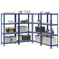 Opbergrekken 4-laags 4 st staal & bewerkt hout blauw