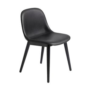 Muuto Fiber Side eetkamerstoel gestoffeerd leder black