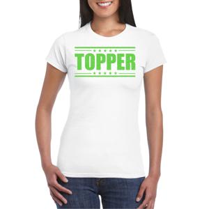 Verkleed T-shirt voor dames - topper - wit - groene glitters - feestkleding