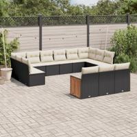 13-delige Loungeset met kussens poly rattan zwart