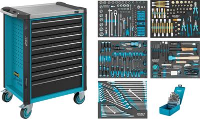 HAZET Gereedschapwagen - Assistent 179NX - assortiment 179NX-8/314 - 314-delig - Laden, ondiep: 7× 81 x 522 x 398 mm - Laden, diep: 1× 166 x 522 x 398