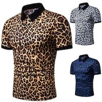 Voor heren POLO Shirt Tennisshirt Golfshirt Jachtluipaardprint Kraag Wit Geel Marineblauw Straat Dagelijks Korte mouw Button-omlaag Kleding Katoen Zakelijk Casual Comfortabel Lightinthebox