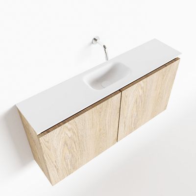 Toiletmeubel Mondiaz Ture | 100 cm | Meubelkleur Washed oak | Eden wastafel Talc Midden | Zonder kraangat