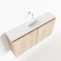Toiletmeubel Mondiaz Ture | 100 cm | Meubelkleur Washed oak | Eden wastafel Talc Midden | Zonder kraangat