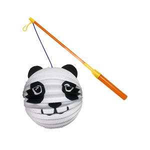 Bol lampion panda - wit - H20 cm - papier - met lampionstokje - 39 cm