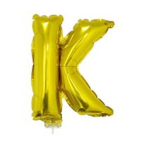 Gouden opblaas letter ballon K op stokje 41 cm   -