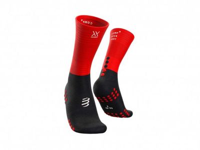 Compressport Mid Compression hardloopsokken zwart/rood T1