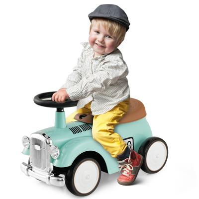 Retro Kinderspeelauto Functioneel Stuur Opbergruimte Onder de Stoel Grote EVA Wielen Loopauto op Vloerhoogte met Leuke Stickers
