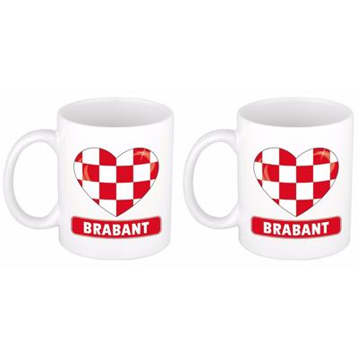 Hartje Brabant koffiemok - Set van 2x stuks - drinkbeker - wit - 300 ml - Brabantse vlag - koffiebek