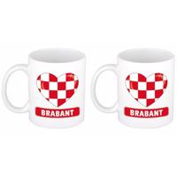 Hartje Brabant koffiemok - Set van 2x stuks - drinkbeker - wit - 300 ml - Brabantse vlag - koffiebek