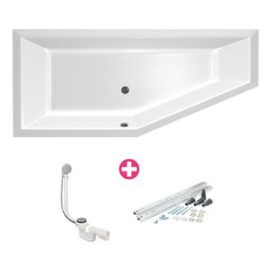 Ruimtebesparend bad Xenz Society compact | Links | 180x80 cm | Incl.Badafvoer | Met overloop | Acryl | Glans wit