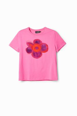 T-shirt met bloemenillustratie - RED - XS