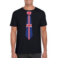 Zwart t-shirt met Engeland vlag stropdas heren - thumbnail