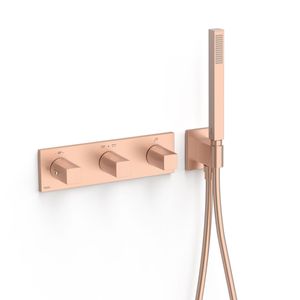 Douchekraan Tres B-System | Inbouw | Thermostaatkraan | Excl.Inbouwdeel | 3-weg | Rechthoek | 24k Rose goud mat