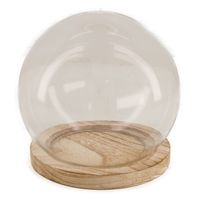 Decoratie stolp - glas - houten bruin plateau - D14,5 x H15 cm