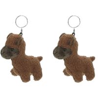 Set van 2x stuks alpaca knuffel sleutelhanger 12 cm bruin