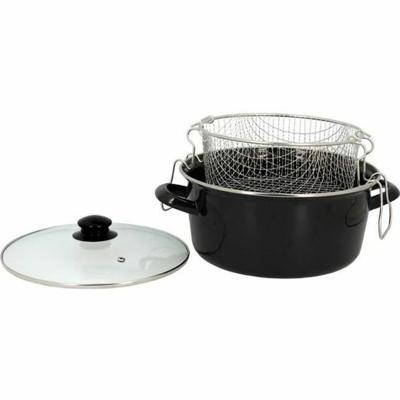 Koekenpan met mandje TheKitchenette 3645580 Zwart Kristal Staal Bakeliet Geëmailleerd Staal