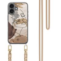 iPhone 16 hoesje met beige koord - Abstract gezicht bruin