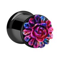 Black Double Flared Tunnel met bloemendesign Chirurgisch staal 316L Tunnels & Plugs - thumbnail