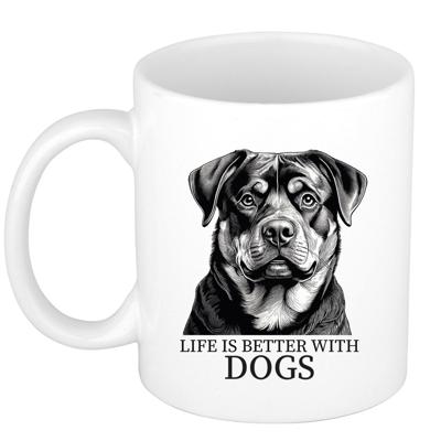 Cadeau mok voor honden liefhebbers - Rottweiler - wit - pentekening - keramiek - 300 ml