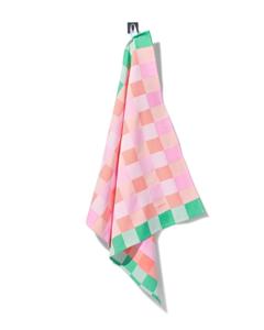 HEMA Theedoek 65x65cm Katoen Ruiten Roze (multi)