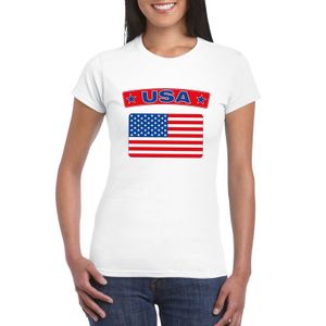 T-shirt met USA/ Amerikaanse vlag wit dames