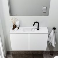 Zaro Polly toiletmeubel 80cm mat wit met witte wastafel met kraangat - thumbnail