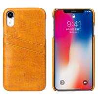 Fierre Shann retro olie Wax textuur PU lederen case voor iPhone XR met kaartsleuven (geel)