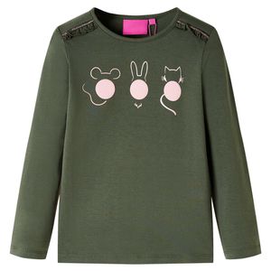 Kindershirt met lange mouwen dierenprint 92 kakikleurig