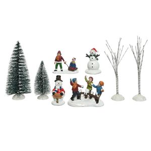 8x stuks kerstdorp accessoires figuurtjes/poppetjes en kerstboompje - Kerstdorpen