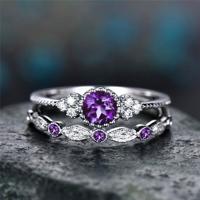 2 stks/set vrouwen Fashion Zircon edelsteen ring 10 (paars)
